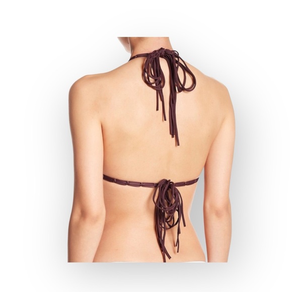 new Mikoh ꧁ Indies Strappy Macramé Halter Strap Triangle Bikini Top ꧂ Wine Small - Picture 2 of 16